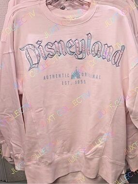 Disneyland Logo Authentic Original Castle Floral Embroidered Blush Pink Sweater